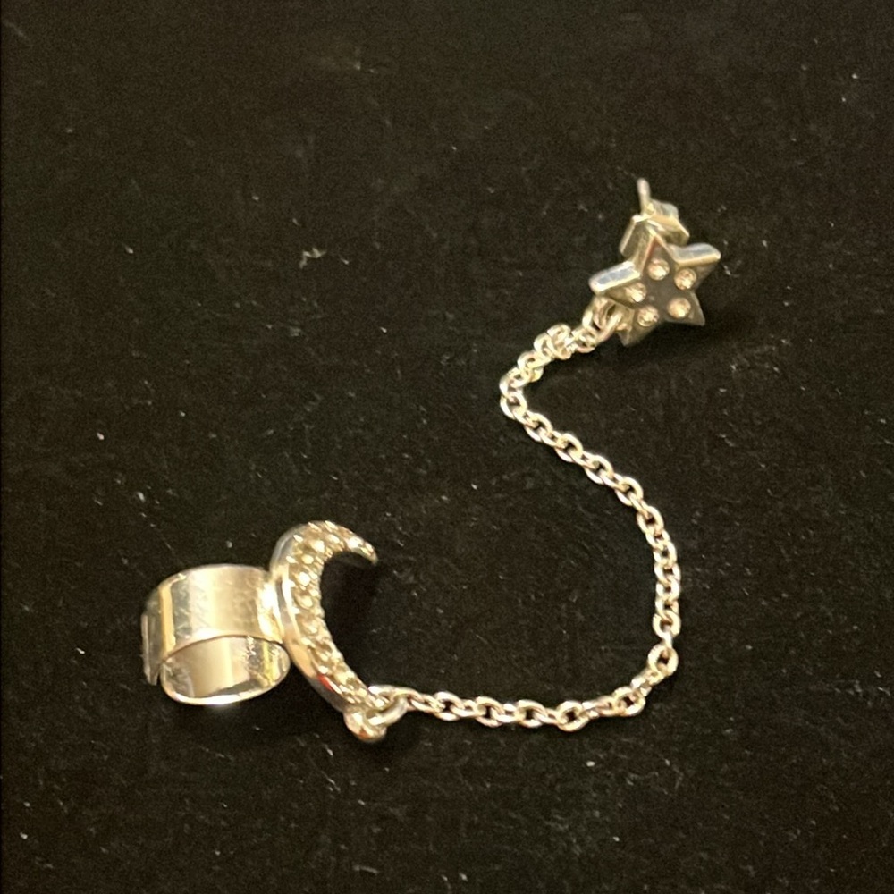 Silver Rhinestone Star & Moon Earring & Ear Cuff - Picture 14 of 16